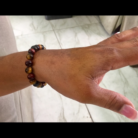 NEW TIGER’S EYE NATURAL BEADED BRACELET UNISEX - Picture 2 of 4